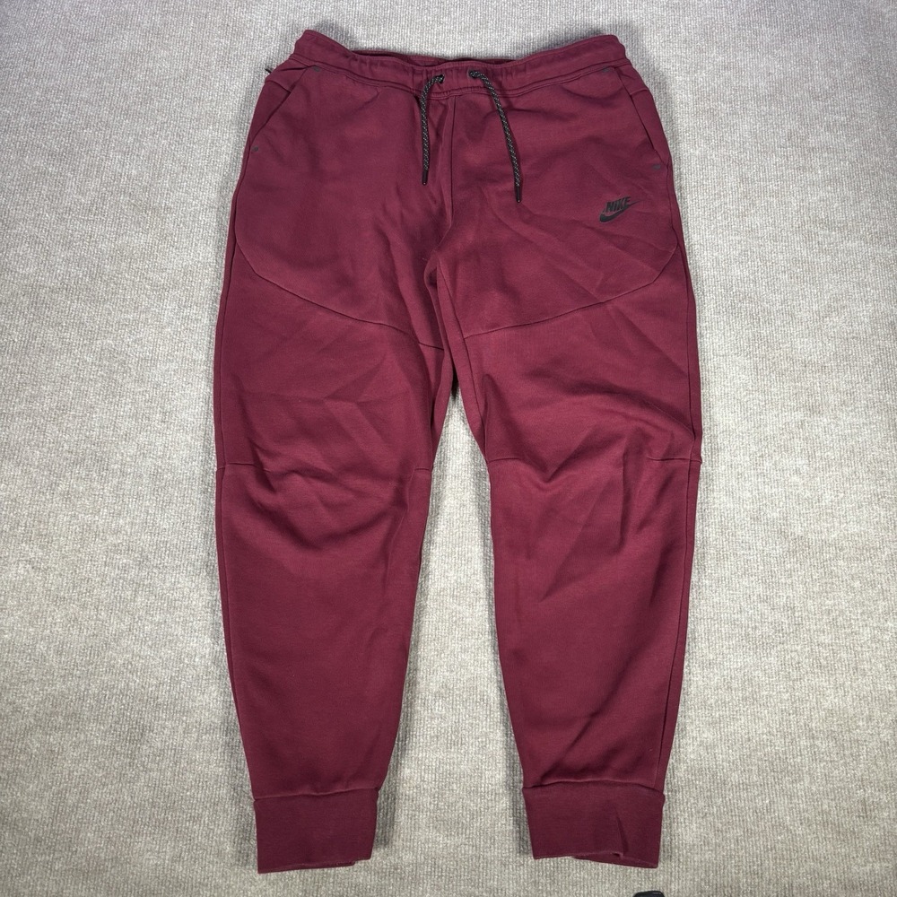 Nike Sportswear Tech Fleece Sweatpants Mens L Burgundy Red Tapered Joggers Logo